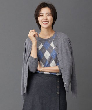 J.PRESS LADIES 【洗える】アーガイルツイン ニット グレー系
