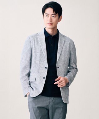 JOSEPH ABBOUD リラックスクールビズ【フランス産リネン×日本の技術/ストレッチ】ノルマンディーリネントップジャージージャケット ブルー系