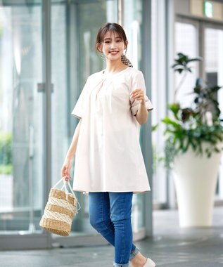 Tiaclasse L 【洗える】バックピンタックフレアチュニックブラウス アイボリー