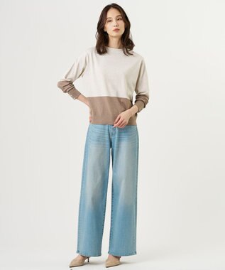 J.PRESS LADIES L Vis/Peスパーク カラーブロッキング ニット ナチュラル×モカ系