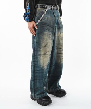 WEGO 【ユニセックス着用ITEM】スーパーバギーダーティデニムパンツ デニム中濃加工色