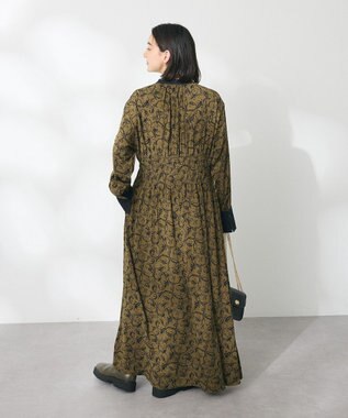 CRAFT STANDARD BOUTIQUE 総柄バイカラーワンピース Khaki