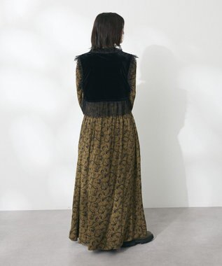 CRAFT STANDARD BOUTIQUE 総柄バイカラーワンピース Khaki