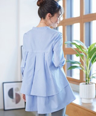 Tiaclasse バックタックフレアチュニック サックスストライプ