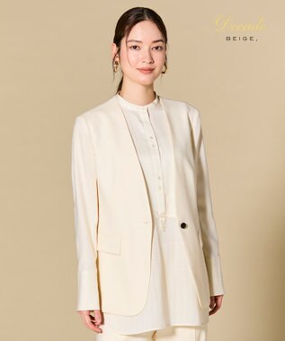 BEIGE， CAROLE / リネンライクノーカラーハーフ丈ジャケット