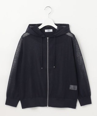 J.PRESS LADIES L 【洗える】シアーライトニット パーカー ネイビー系