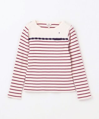 組曲 KIDS 【110-140㎝】レースボーダー トップス ラズベリー系1