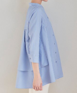 Tiaclasse L バックタックフレアチュニック サックスストライプ