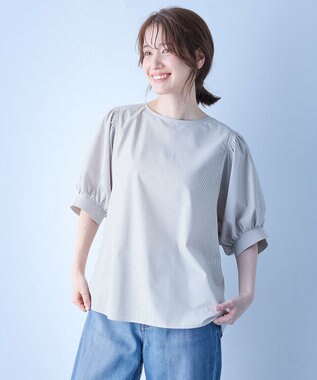 ANY 【抗菌防臭/速乾/手洗い可】エニィファンクション パフスリーブブラウス グレーストライプ