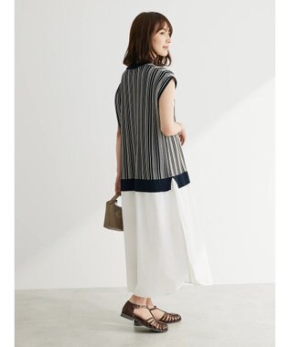 Green Parks ストライプ柄ニットドッキングワンピース Navy