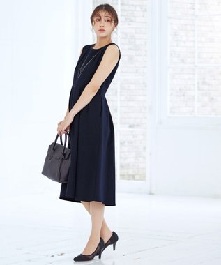 Tiaclasse 【洗える】タックフレアワンピース ネイビー