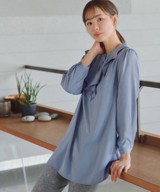 Tiaclasse L 【スマート裏起毛・洗える】フリルチュニック ブルー