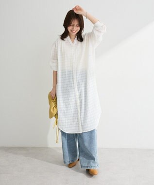 Green Parks シアーチェックシャツワンピース Off White