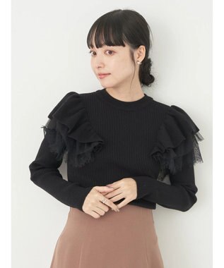 earth music&ecology ショルダーチュールレースプルオーバー Black