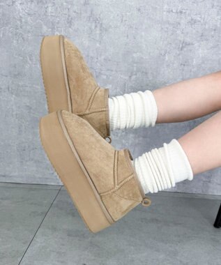 WEGO 【25年秋冬新作/あったかブーツ】厚底ムートンタッチブーツ ライトベージュ