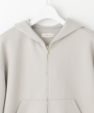Feroux 【洗える】ダブルジップダンボールロゴ パーカー ライトグレー系