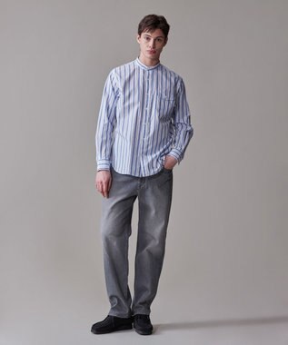 J.PRESS MEN 【SOMELOS】マルチストライプ バンドカラーシャツ ブルー系1