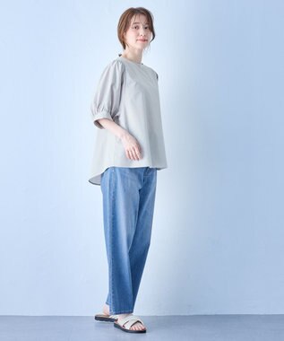 ANY 【抗菌防臭/速乾/手洗い可】エニィファンクション パフスリーブブラウス グレーストライプ