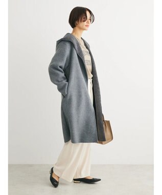 Green Parks フード付き裏ボアロングコーディガン Gray Mixture