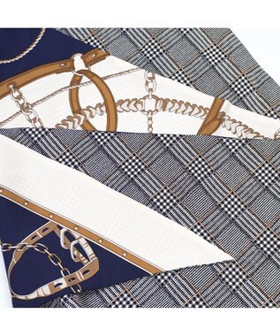 Marca ＜秋の新色！＞【Marcaオリジナル】ベルト＆グレンチェック剣先  シルクツイル 剣先スカーフ ネイビー×オフ