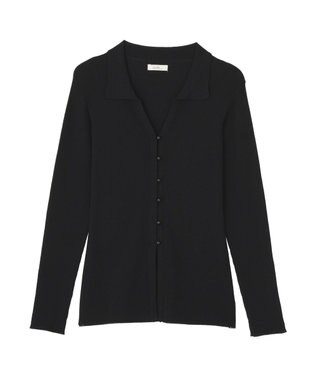 earth music&ecology スキッパー衿リブカーディガン Black