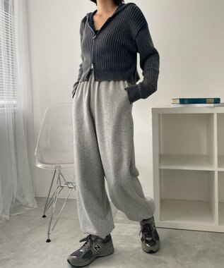 WEGO 【あったか/ウエストゴム】裏起毛スウェットジョガーパンツ 杢グレー