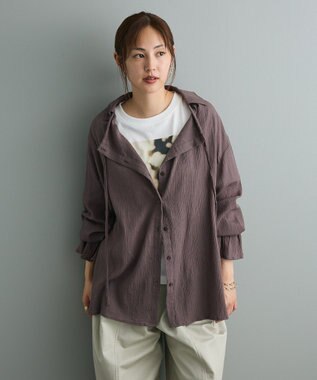 CRAFT STANDARD BOUTIQUE 衿ギャザーシャツブラウス Charcoal Gray