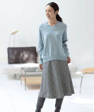 J.PRESS LADIES L 【洗える】CASHMERE BLEND Vネック ニット ライトグリーン系