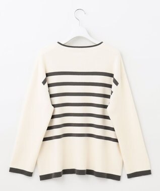 自由区 L 【洗える】コットンカシミヤ ボーダーニット ホワイト系1