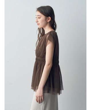 YECCA VECCA チュールギャザーブラウス Brown