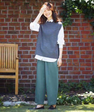 J.PRESS LADIES 【洗える】コットンセルロース チノ パンツ スモーキーグリーン系