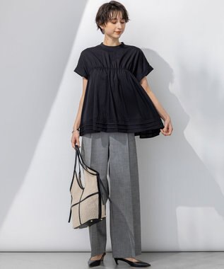 23区 S 【撥水加工/洗える】シアーナイロンツイル ギャザー ブラウス ブラック系