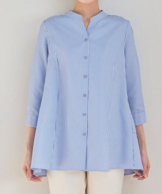 Tiaclasse L バックタックフレアチュニック サックスストライプ