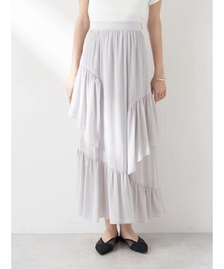 earth music&ecology シアー楊柳アシメティアードスカート Light Gray