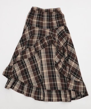 WEGO チェックアシンメトリーフリルロングスカート ブラウンチェック1