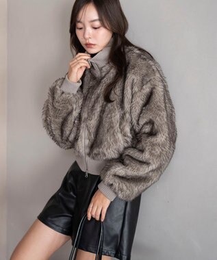 WEGO 【25年秋冬新作】フェイクファーショートブルゾン グレーその他