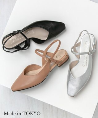 Dominic3 シープレザー Vカット バックストラップパンプス ブラック