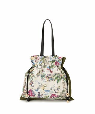 TOPKAPI 【TREASURE TOPKAPI】マイルドサテン スカーフ柄 巾着 トート バッグ カーキ