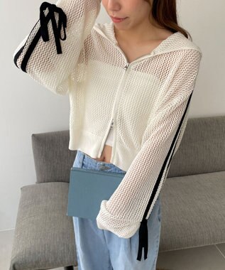 WEGO メッシュニットショートパーカー ホワイトアイボリー