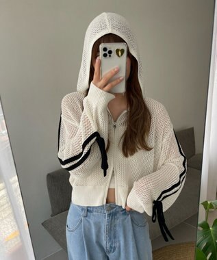 WEGO メッシュニットショートパーカー ホワイトアイボリー