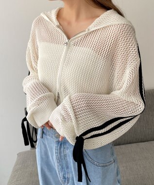 WEGO メッシュニットショートパーカー ホワイトアイボリー