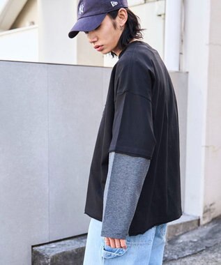 WEGO フェイクレイヤードグラフィックT（LS） グレーボーダー