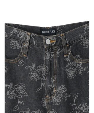 Green Parks ・Ｄｏｕｂｌｅ　Ｆｌａｇｓ　フラワー抜染ストレートデニム Black