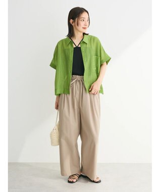 Green Parks シアーストライプショート丈シャツ Green