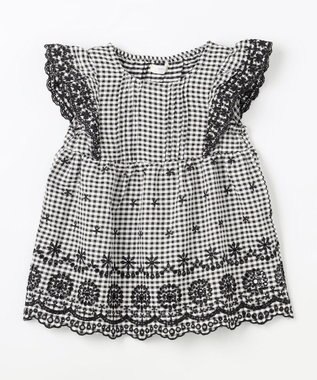 ANY KIDS ひんやり レース刺繍ブラウス 【新色】ブラック×ギンガム