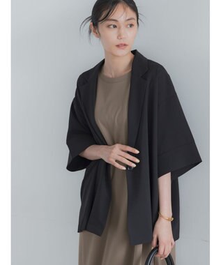 Te chichi 麻調ハーフスリーブジャケット ブラック
