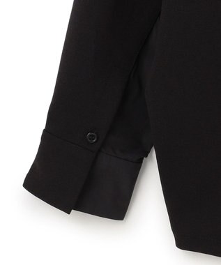 ICB L 【洗える】ジョーゼットジャージー 異素材コンビプルオーバー ブラック系