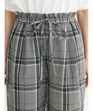 Green Parks 綿麻混バギーパンツ Check Black