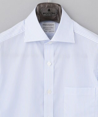 GOTAIRIKU 【形態安定】プレミアムプリーツシャツ_ワイドカラーストライプ サックスブルー系1