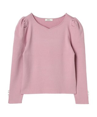 earth music&ecology ハートネック袖パールニットプルオーバー Pink